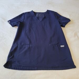 FIGS Women Scrub Top Size Small Navy Blue V-neck Pockets